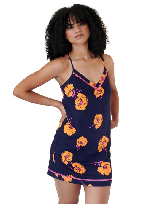 Pour Moi Luxe Woven Twill Secret Support Chemise -  Navy/Orange Floral