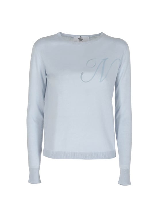 Crown Of Edinburgh Cashmere Long Sleeve Art 004 Light Blue Letter N