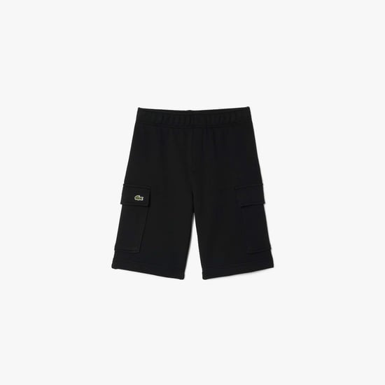 Boy's Lacoste Juniors Brushed Cotton Fleece Cargo Shorts in Black