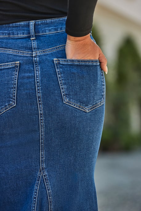 Mid Blue Figure-Flattering Denim Skirt