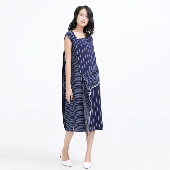 Asymmetric Stripe Trapeze Midi Dress