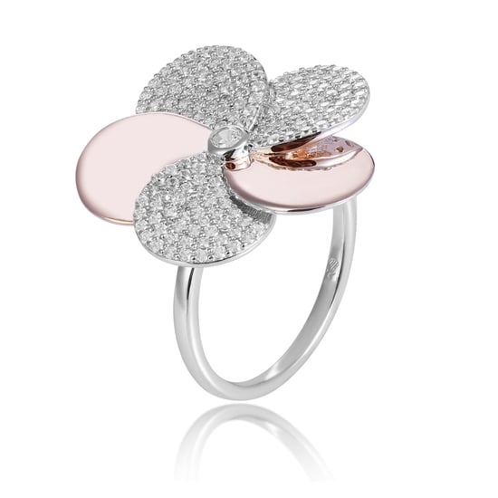 Orphelia 'Fioni' Women's 925 Sterling Silver Set: Necklace + Earrings + Ring - Silver/Rose SET-7452