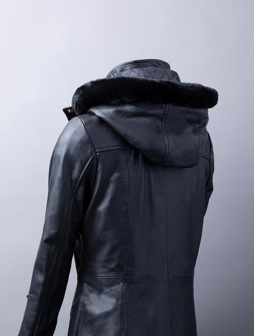 Rydalwater Hooded Leather Coat in Black
