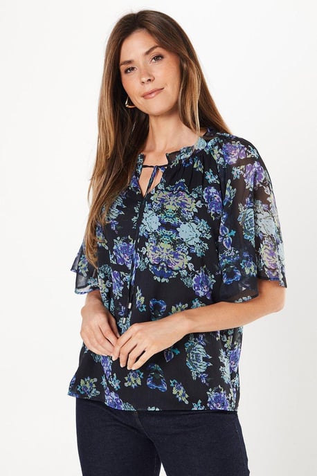 Multi Floral Open Neck Top