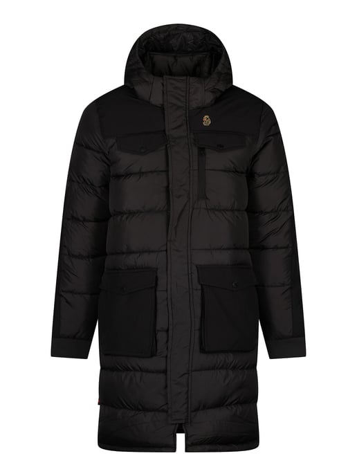 Luke 1977 Men's Dreward Long Line Padded Coat in Black