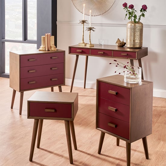 Red Pine Wood Tapered Leg 1-Drawer Side Table