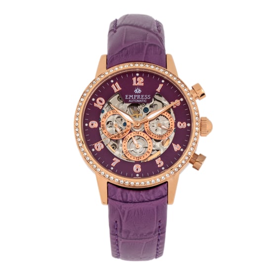 Empress Beatrice Automatic Skeleton Dial Leather-Band Watch w/Day/Date - Image 1