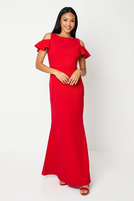 Cold Shoulder Stretch Crepe Fishtail Gown - Image 1