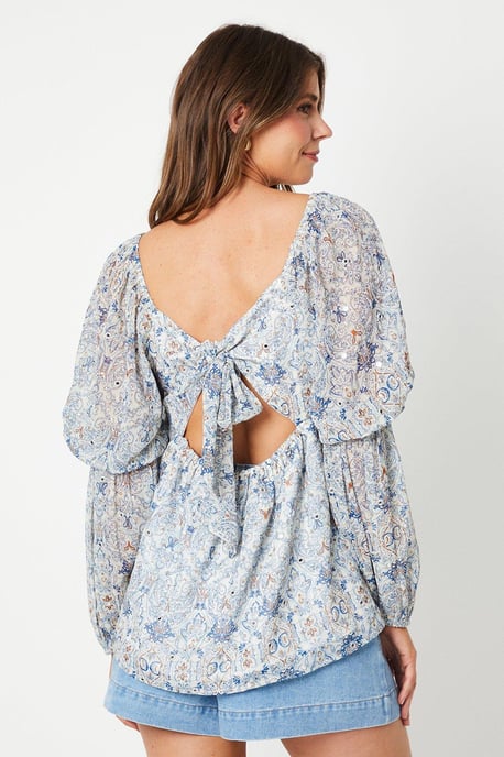 Mirror Detail Tile Print Square Neck Top