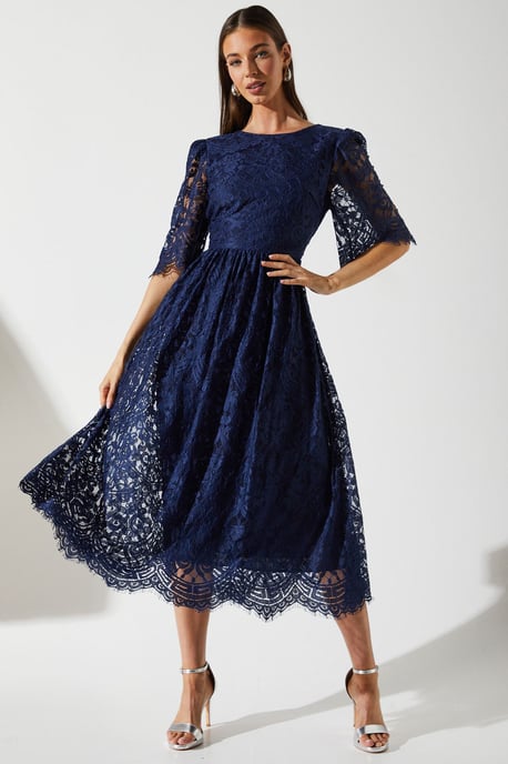 Lace Short Sleeve Midi Dress