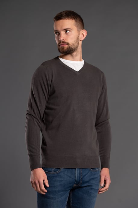 Grey V-Neck Long Sleeve Jumper