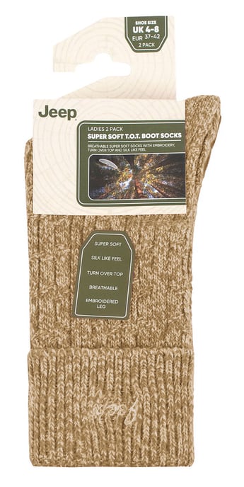 Ladies Turn Cuff Socks | Jeep | Walking Boot Socks Women, Comfortable Performance Polyester Socks - Taupe / Cream - Image 2