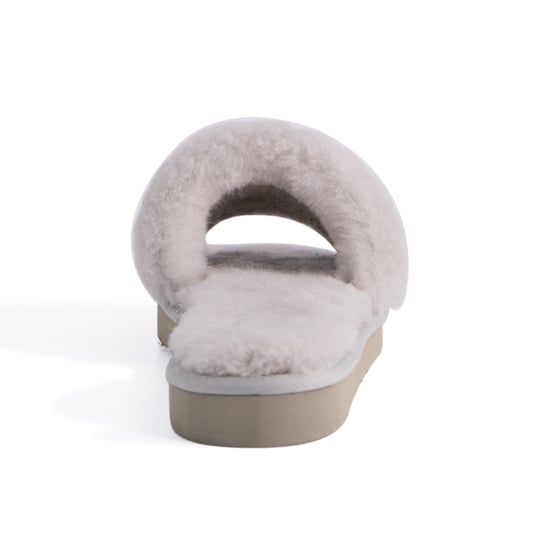 Aus Wooli Australia Womens Sheepskin Fluff Slide Slippers Grey
