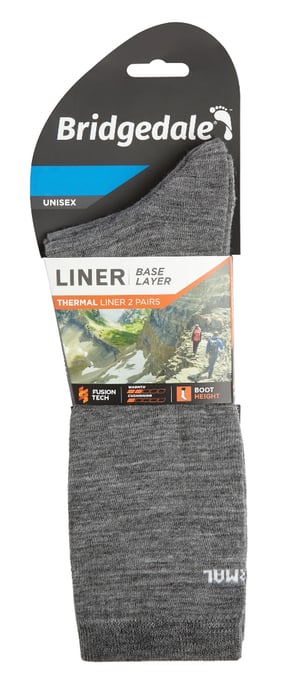 Bridgedale - 2 Pack Liner Base Layer Boot Socks - Grey - Image 2
