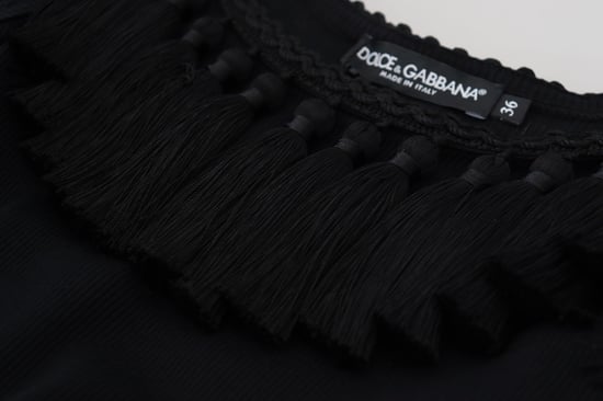Dolce & Gabbana Svart Tank-Topp Dam Fransar Bomull Dam Blus - Image 4