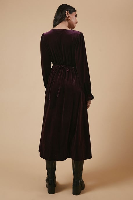 Velvet Lace Trim Button Through Midi Dress