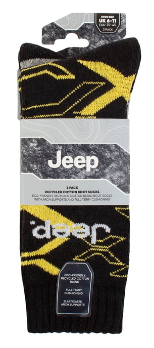 Mens Walking Boot Socks | Jeep | Fully Cushion Anti Blister Camoflauge Socks, Knitted Recycled Cotton Camo Socks - Black / Yellow - Image 2