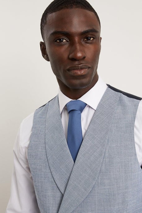 Slim Fit Light Blue Puppytooth Waistcoat