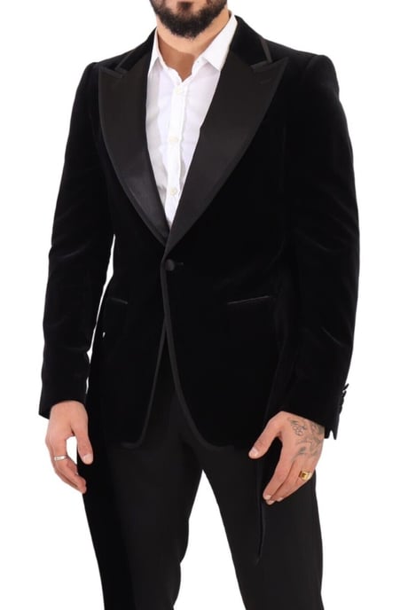Dolce & Gabbana Herr Svart Sammet Enknäppt Blazer - Image 5