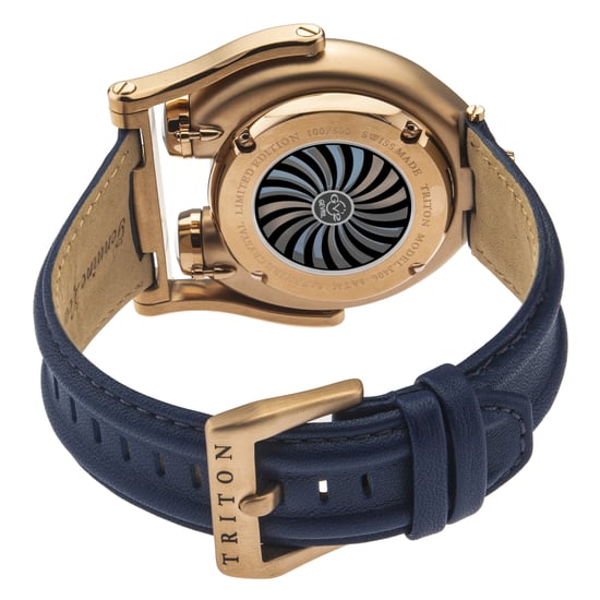 GV2 Triton Men's IPRG Case/Blue Dial/White Index, Blue Handmade Italian Leather Watch