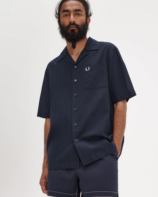 Fred Perry Mens Lightweight Texture Revere Collar Short Sleeve Shirt - Image 3