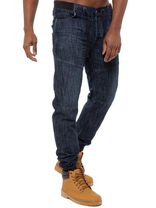Enzo| Denim Jogger Jeans med manschetter för herrar - Mörkblå - Image 3