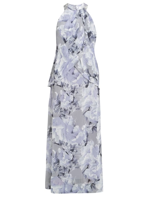 Esty Long Printed Maxi With Beaded Halter Neckline