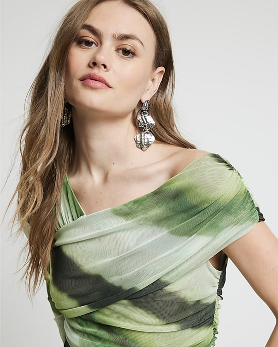 River Island Womens Bodysuit Green Mesh Asymmetric