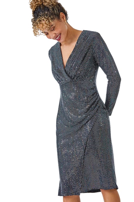 Petite Sparkle Embellished Ruched Wrap Dress