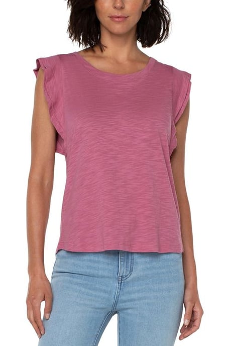 Double Layer Flutter Sleeve Slub Knit To Wild Rose