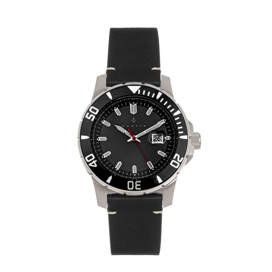 Nautis Dive Pro 200 Leather-Band Watch w/Date