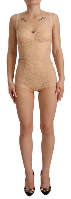 Dolce & Gabbana Women's Beige Nylon Floral Lace Bodysuit