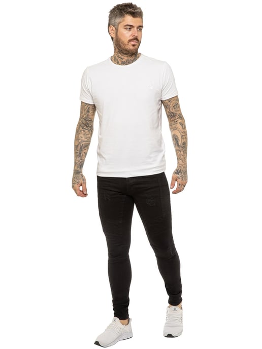 Enzo | Heren Skinny Stretch Biker Denim Jeans - Zwart - Image 5