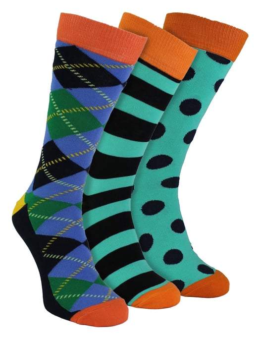 HS by Happy Socks - Mens 3 Pack Fun Novelty Dress Socks - Argyle (Blue) - Image 1