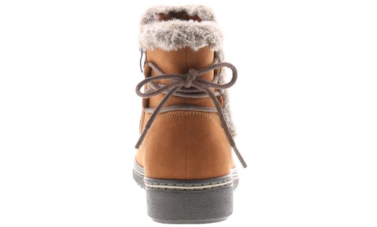 Womens Ankle Boots Fuax Fur Trim Mollie Zip Fastening tan