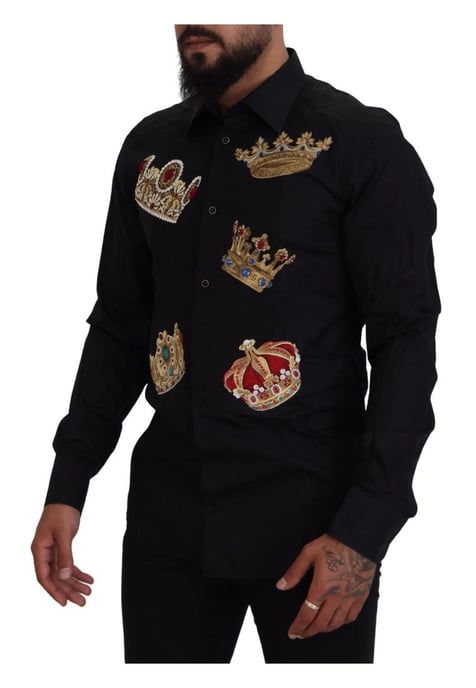 Dolce & Gabbana Men's Black Gold Crown Slim Fit Dress Formal Shirt - Image 4