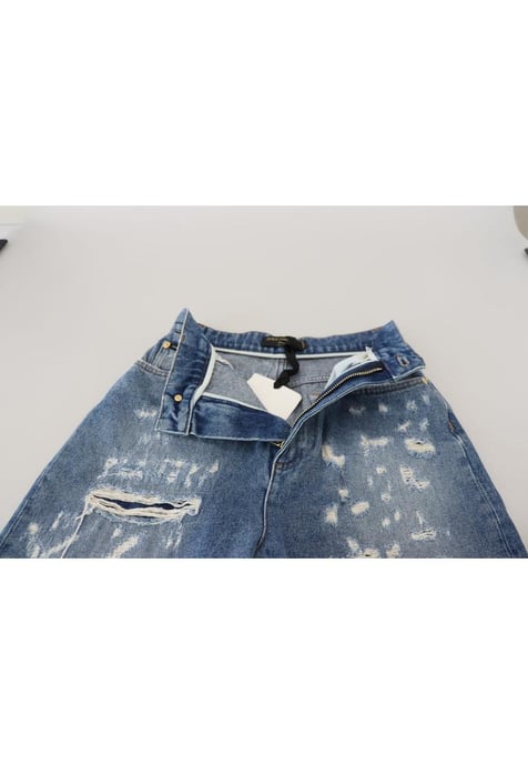 Dolce & Gabbana Women's Blue Washed Cotton Tattered Denim Jeans - Image 4