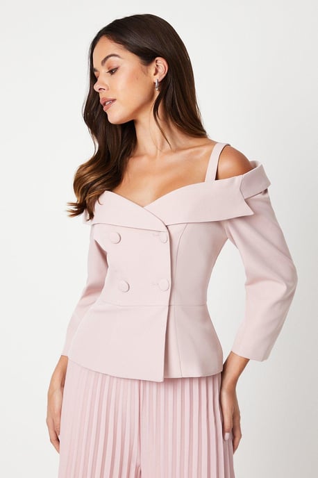 3/4 Sleeve Off Shoulder Peplum Jacket