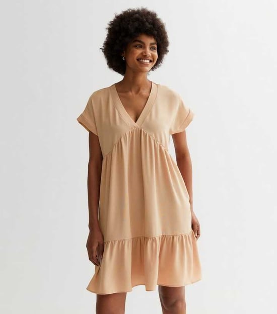 V-Neck Tiered Mini Smock Dress