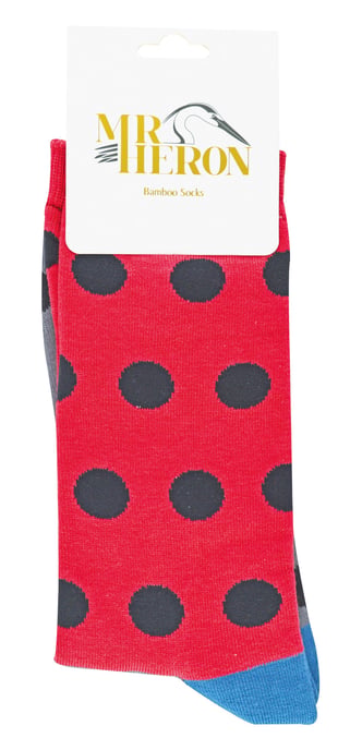 Mr Heron - Mens Bamboo Socks | Novelty Funky Socks | Patterned Argyle Striped Socks | Breathable Soft | Gifts for Him - Spots (Red) - Image 2