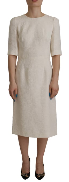Dolce & Gabbana Witte Jacquard Midi Bloemen Slank Brocade Damesjurk - Image 1
