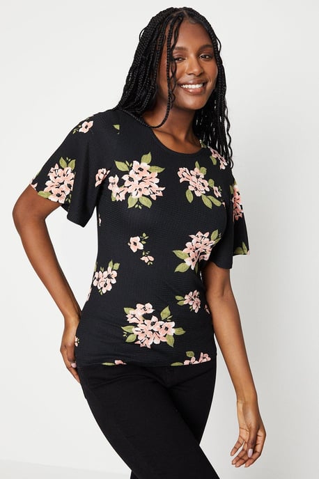 Crew Neck Flutter Sleeve Top - Image 1