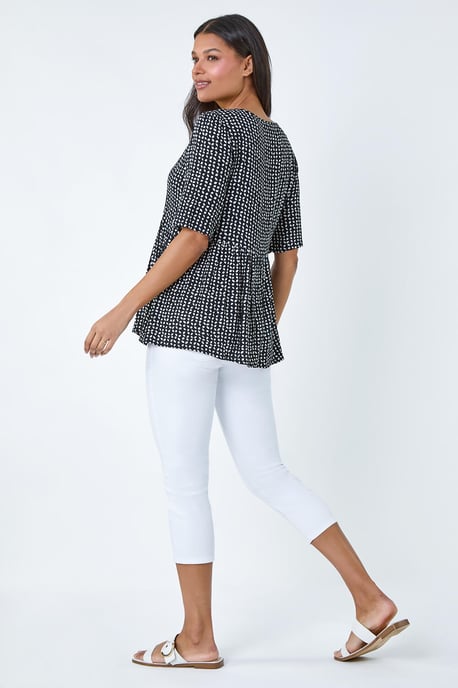 Geometric Print Tassel Tie Smock Top