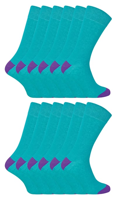 12 Pair Multipack Mens Black Cotton Socks | Sock Snob | Breathable Crew Cushioned Heel and Toe socks - Teal - Image 1