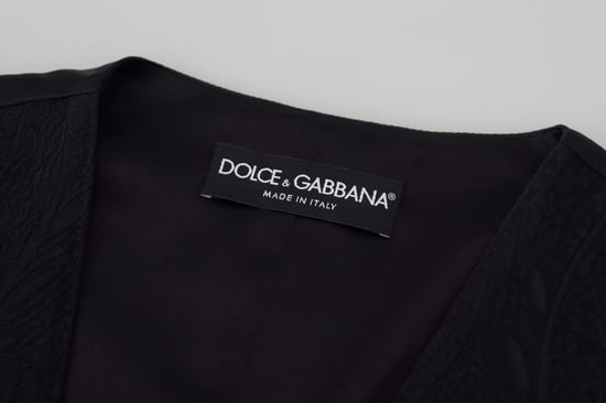Dolce & Gabbana Women's Black Brocade Button Down Sleeveless Vest Top - Image 6