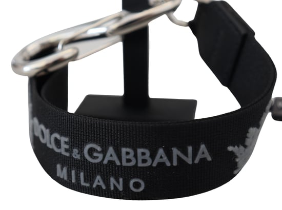 Dolce & Gabbana Black Polyester Logo Silver Tone Brass Women's Keychain - Image 2