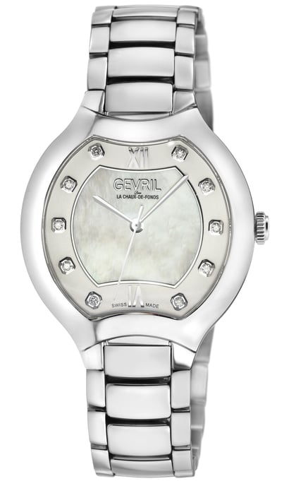 Gevril Women's Lugano Swiss Diamond White MOP Dial, 316L Stainless Steel Bracelet Watch