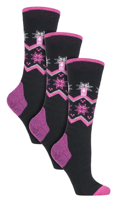 3 Par Multipack Ultra Lite Skidstrumpor för damer | Värmehållare | Dam Funky Mönstrade Randiga Knästrumpor - Svart Fairisle - Image 1
