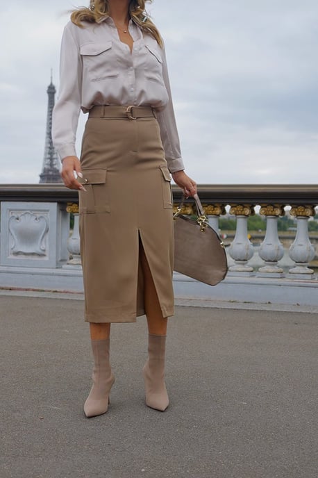 Camel Pocket Detail Utility Midi Skirt