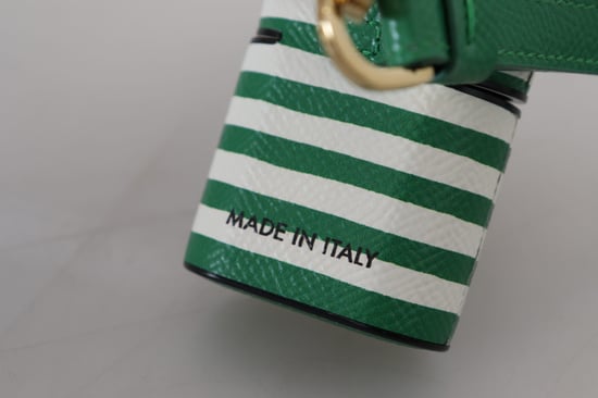 Dolce & Gabbana Green Leather Strap Gold Metal Logo Airpods Women's Case